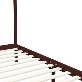 Cadru pat cu baldachin, maro închis, 90x200cm, lemn masiv pin, 5 image