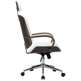 Scaun de birou rotativ, alb, piele ecologică și lemn curbat, 3 image
