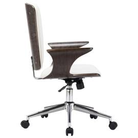 Scaun de birou rotativ, alb, piele ecologică și lemn curbat, 3 image