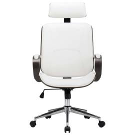 Scaun de birou rotativ, alb, piele ecologică și lemn curbat, 2 image