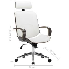 Scaun de birou rotativ, alb, piele ecologică și lemn curbat, 7 image