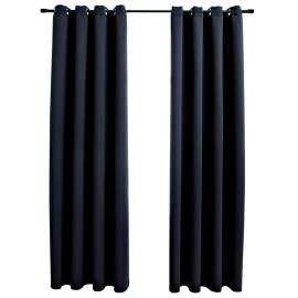 Draperii opace cu inele metalice, 2 buc., negru, 140 x 245 cm, 2 image
