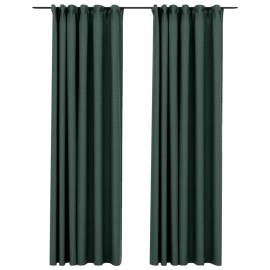 Perdele opace aspect pânză, cârlige, 2 buc. verde, 140x225 cm, 2 image