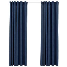 Perdele opace aspect pânză cârlige, 2 buc, albastru, 140x225 cm, 2 image