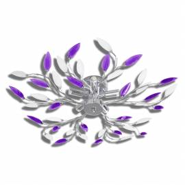 Plafoniera violet/albă brațe frunze cristal acrilic 5 becuri e14, 2 image