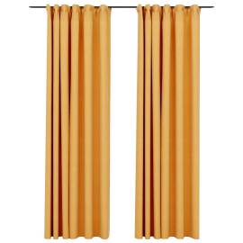 Draperii opace aspect in, cârlige, 2 buc., galben, 140x245 cm, 2 image