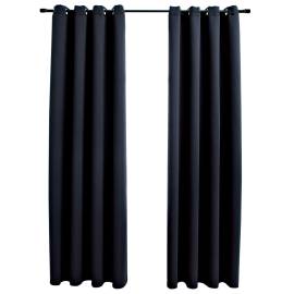 Draperii opace cu inele metalice, 2 buc., negru, 140 x 175 cm, 2 image