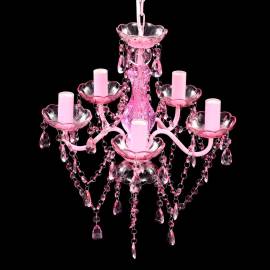 Lustră roz de cristal artificial cu 5 becuri, 4 image