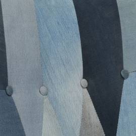 Scaun balansoar cu taburet, model mozaic, albastru denim, pânză, 6 image