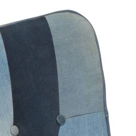 Scaun balansoar cu taburet, model mozaic, albastru denim, pânză, 5 image