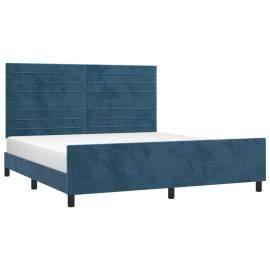 Cadru de pat cu tăblie, albastru închis, 180x200 cm, catifea, 3 image