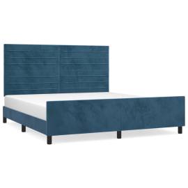 Cadru de pat cu tăblie, albastru închis, 180x200 cm, catifea, 2 image