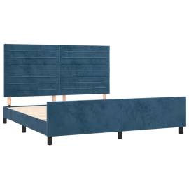 Cadru de pat cu tăblie, albastru închis, 180x200 cm, catifea, 4 image