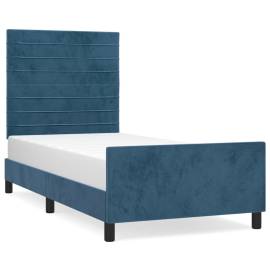 Cadru de pat cu tăblie, albastru închis, 90x200 cm, catifea, 2 image