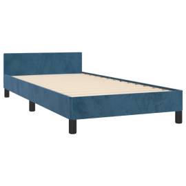 Cadru de pat cu tăblie, albastru închis, 90x200 cm, catifea, 5 image