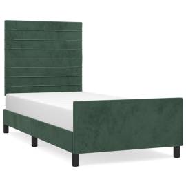 Cadru de pat cu tăblie, verde închis, 90x200 cm, catifea, 2 image