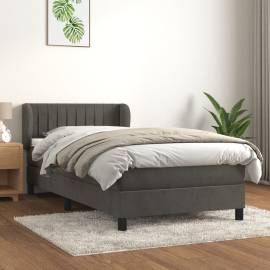 Pat box spring cu saltea, gri închis, 80x200 cm, catifea