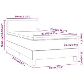 Pat continental cu saltea & led, gri deschis, 80x200 cm catifea, 8 image