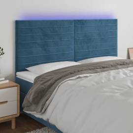 Tăblie de pat cu led, albastru închis, 180x5x118/128cm, catifea