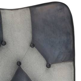 Scaun balansoar cu taburet, gri, piele naturală și pânză, 5 image