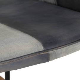 Scaun balansoar cu taburet, gri, piele naturală și pânză, 8 image