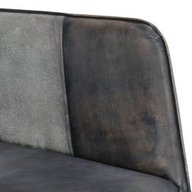 Scaun balansoar cu taburet, gri, piele naturală și pânză, 7 image