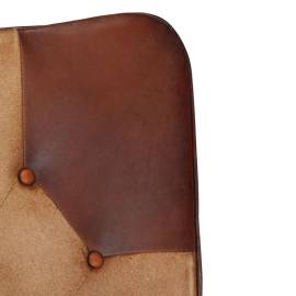 Scaun balansoar cu taburet, maro, piele naturală și pânză, 6 image