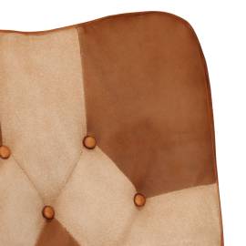 Scaun balansoar cu taburet, maro, piele naturală și pânză, 5 image