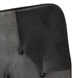 Scaun balansoar cu taburet, negru, piele naturală și pânză, 5 image