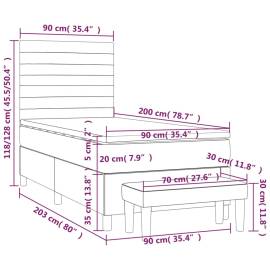 Pat box spring cu saltea, gri deschis, 90x200 cm, catifea, 8 image