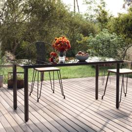Masă de grădină, negru, 160x80x74 cm, oțel & sticlă securizată