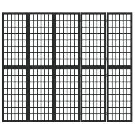 Paravan pliabil cu 5 panouri, stil japonez, negru, 200x170 cm, 3 image