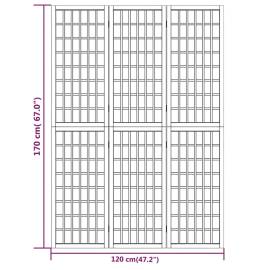 Paravan pliabil de cameră 3 panouri alb 120x170 cm stil japonez, 7 image