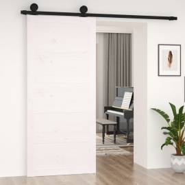 Ușă de hambar, alb, 90x1,8x204,5 cm, lemn masiv de pin, 3 image