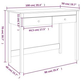 Birou cu sertare, alb, 100x50x78 cm, lemn masiv de pin, 10 image