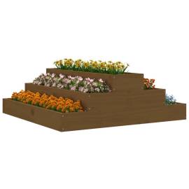 Jardinieră, maro miere, 80x80x27 cm, lemn masiv de pin, 3 image