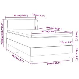 Pat box spring cu saltea, gri deschis, 90x190 cm, catifea, 7 image