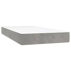 Pat box spring cu saltea, gri deschis, 90x190 cm, catifea, 5 image