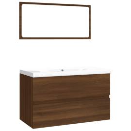 Set de mobilier de baie, stejar maro, lemn prelucrat, 2 image