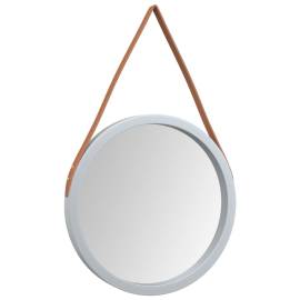 Oglindă de perete cu o curea, argintiu, Ø 45 cm, 3 image