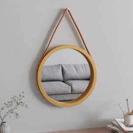 Oglindă de perete cu o curea, auriu, Ø 45 cm