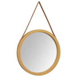 Oglindă de perete cu o curea, auriu, Ø 55 cm, 3 image