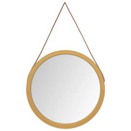 Oglindă de perete cu o curea, auriu, Ø 55 cm, 2 image