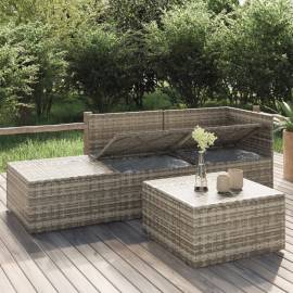 Set mobilier de grădină cu perne, 4 piese, gri, poliratan, 3 image
