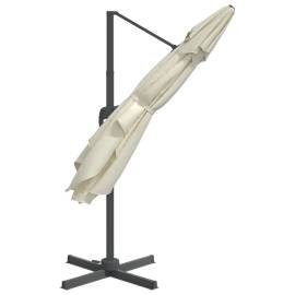 Umbrelă în consolă, stâlp din aluminiu, alb nisipiu, 300x300 cm, 5 image