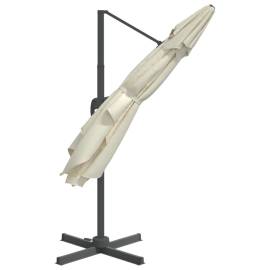 Umbrelă în consolă, stâlp din aluminiu, alb nisipiu, 400x300 cm, 5 image