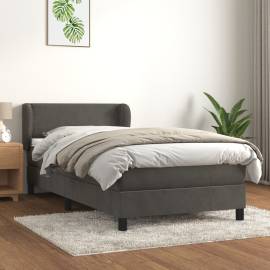 Pat box spring cu saltea, gri închis, 90x190 cm, catifea