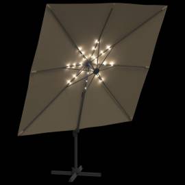 Umbrelă în consolă cu led, gri taupe, 400x300 cm, 4 image