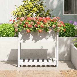 Jardinieră cu raft, alb, 82,5x54x81 cm, lemn masiv de pin, 3 image