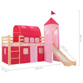 Cadru pat etajat copii cu tobogan & scară 208x230 cm lemn pin, 6 image